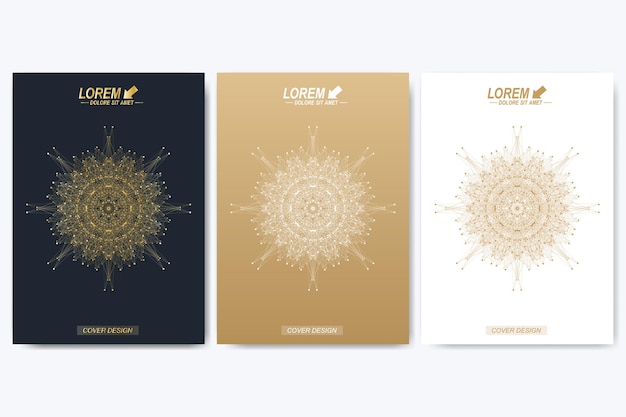 Brochure, leaflet, flyer, cover, catalog, magazine in A4 size. Presentation with golden mandala