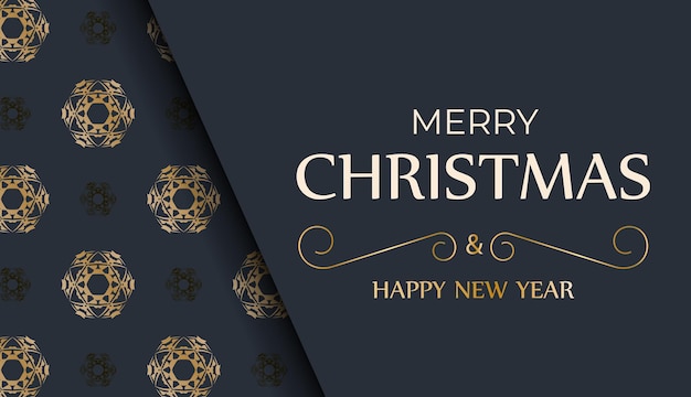 Vector brochure template merry christmas and happy new year dark blue with vintage gold pattern