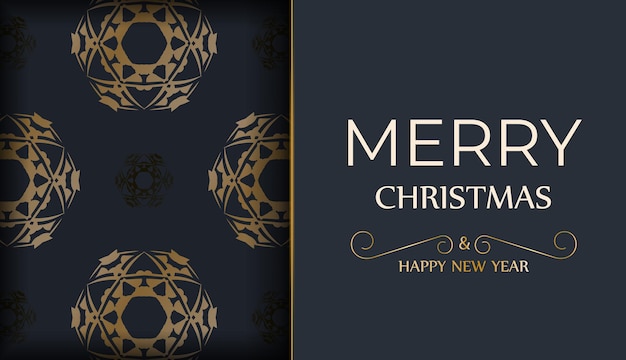 Vector brochure template merry christmas and happy new year dark blue with winter gold pattern