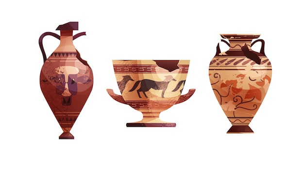 Vector broken ancient vases ceramic archaeological pot