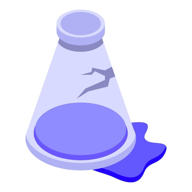 Vector broken chemical flask leaking toxic substance isometric icon