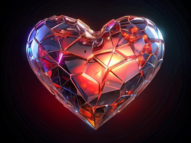 Vector broken crystal heart glowing with red and blue lights