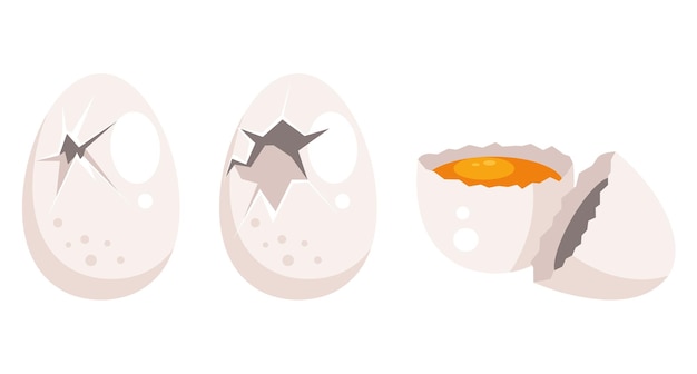 Broken egg isolated set collection flat cartoon graphic design illustration