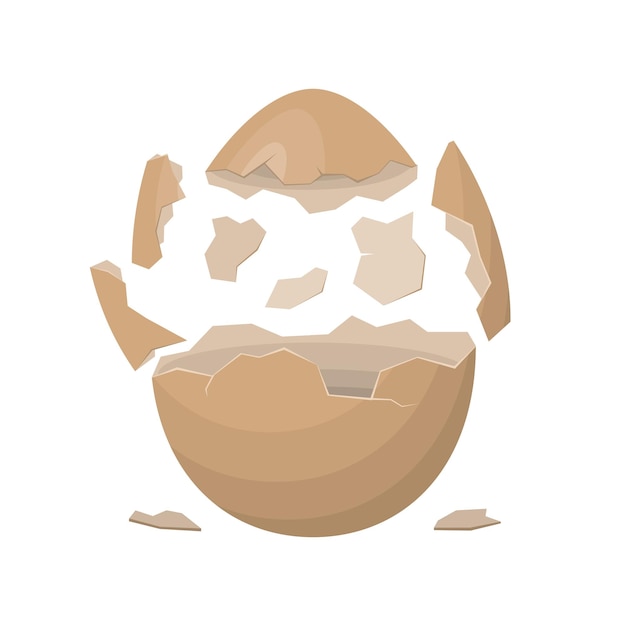 Broken egg isolated on a white background Farm chicken eggshell cracking Cracked eggs with eggshell pieces Easter elements design Vector illustration