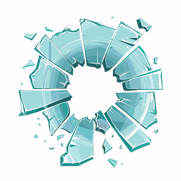 Broken glass shards spread out circular pattern Shattered turquoise glass pieces