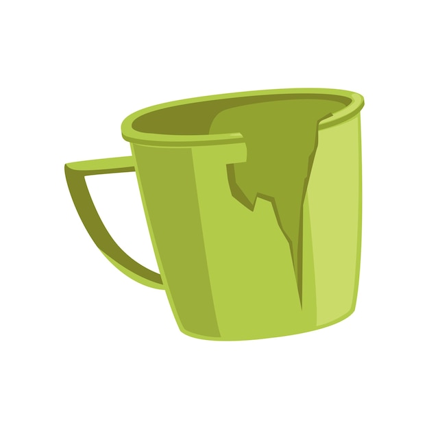 Broken green cup, recycling garbage concept, utilize waste vector Illustration isolated on a white background.