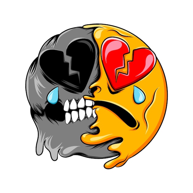 broken heart face expression changes to dark skull broken heart emoticon