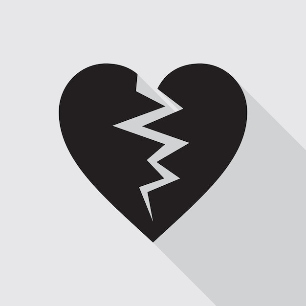 Broken heart flat icon in black color