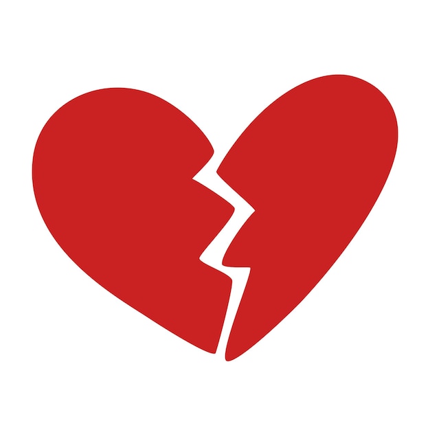 Broken heart Heart for Valentine's day Holiday of all lovers Valentine's Day 2021 February 14 Red icon Flat design Vector hand draw illustration