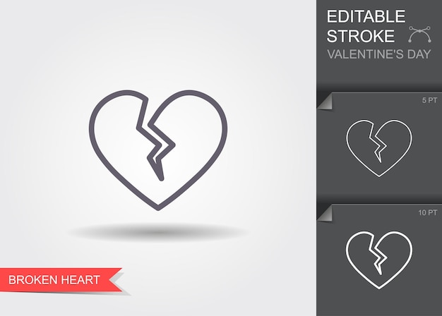 Broken heart Line icon with editable stroke with shadow