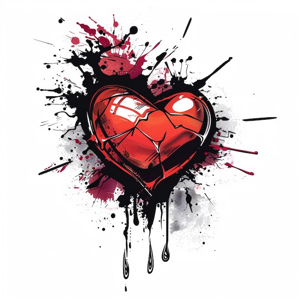 Broken heart with red and black paint splatter