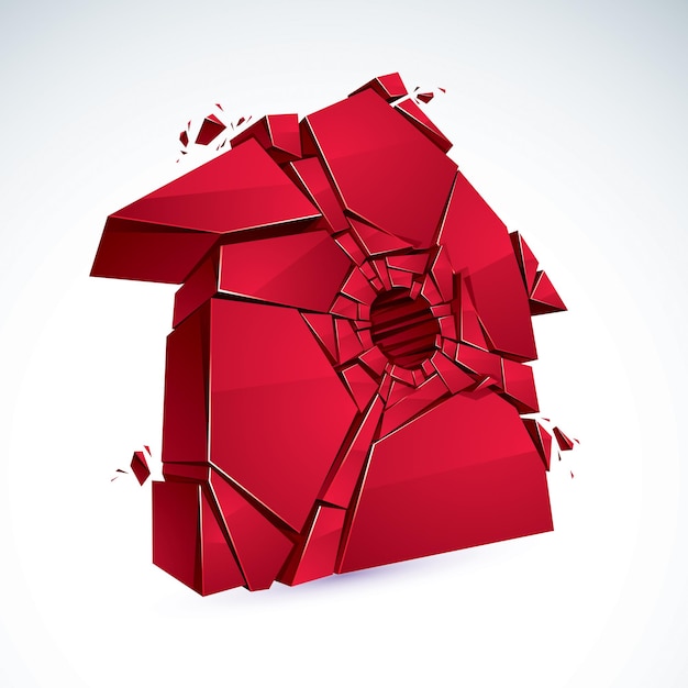 Broken Home concept, house broken to pieces, vector realistic 3D illustration.