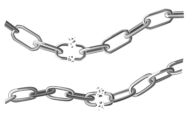 Broken steel chain links Symbol of security and destruction Freedom disruption strong metal shackles concept Vector illustration in flat style on white background