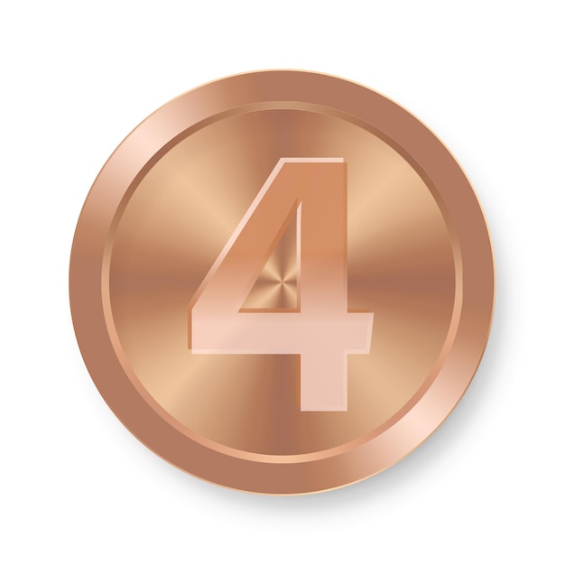 Bronze coin with number four Concept of internet icon Four medal