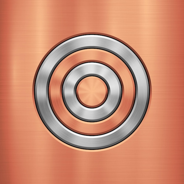 Bronze metal technology background with circle bevels and polished brushed metallic texture chrome