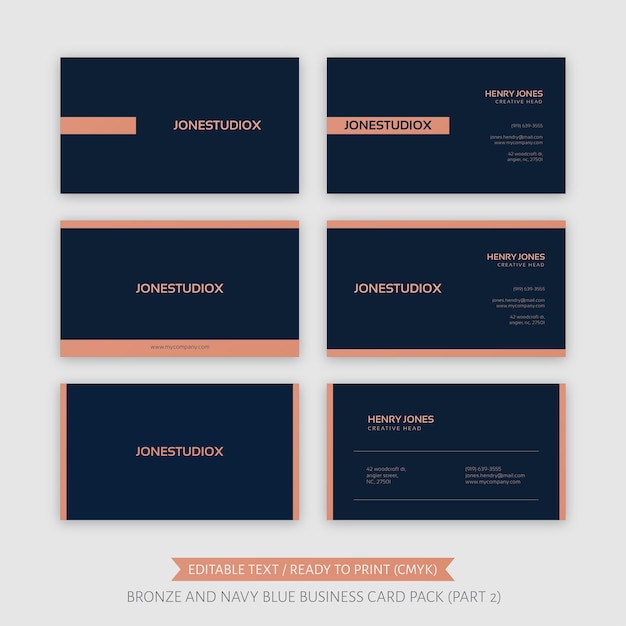 bronze and navy blue business card pack part 2