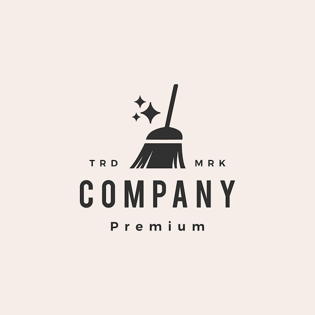 Broom clean cleaning service hipster vintage logo template