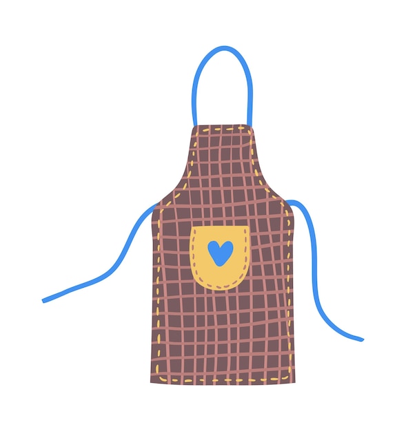 Vector brown apron with blue straps and heart on pocket cooking baking chef wear vector illustration