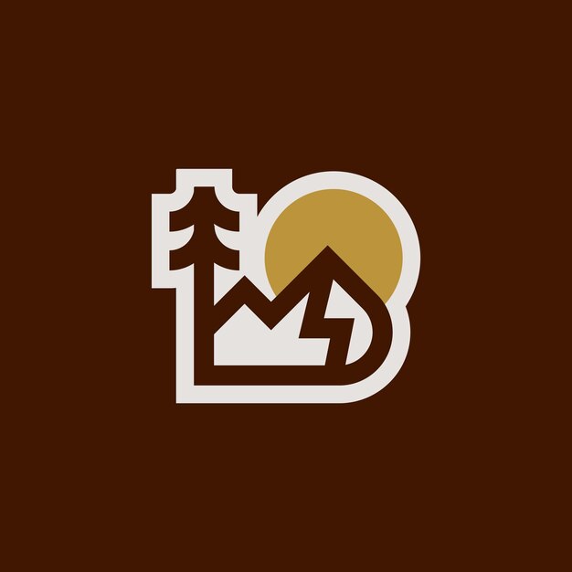 A brown background with a mountain and a tree with a mountain and the word " b " on it.