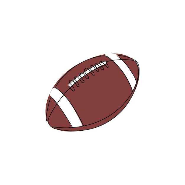 Brown ball for american football. Rugby ball. Sports equipment. Line art vector illustration.