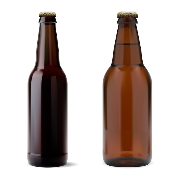 Brown beer bottle mockup. Alcohol glass bottle