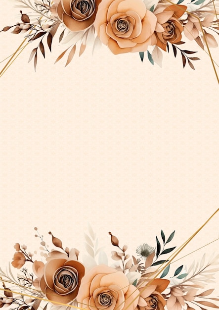 Vector brown and beige watercolor hand painted background template for invitation with flora and flower