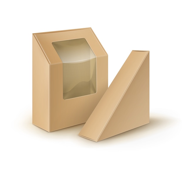 Brown Blank Cardboard Rectangle Triangle Take Away Boxes Packaging For Sandwich