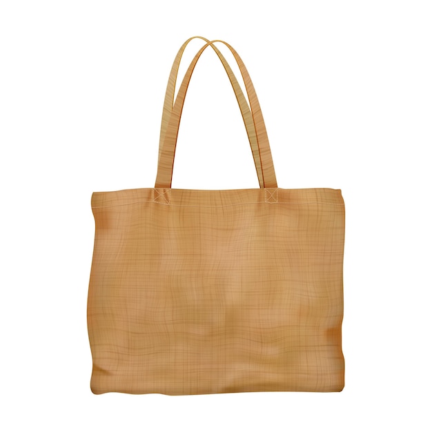 Brown blank mockup of cotton tote bag with cloth texture isolated from background