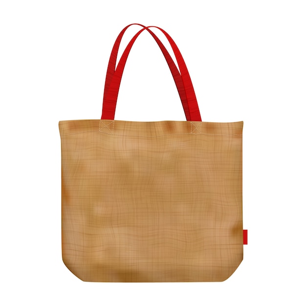 Brown blank mockup of tote bag with cotton texture isolated from background