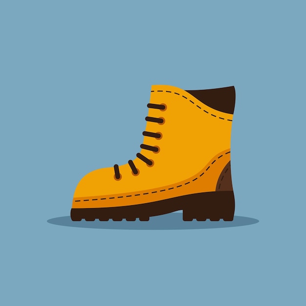 Brown boot hiking icon isolated on blue background Army military shoes