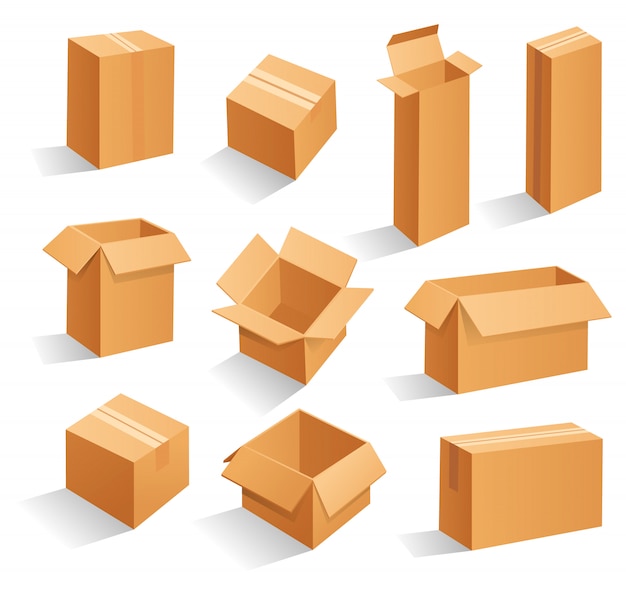 Vector brown cardboard packaging boxes.