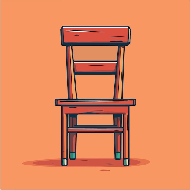 A brown chair with a red back and the bottom is drawn in a cartoon style.