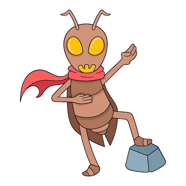 Brown cockroach insect in action doodle icon image kawaii