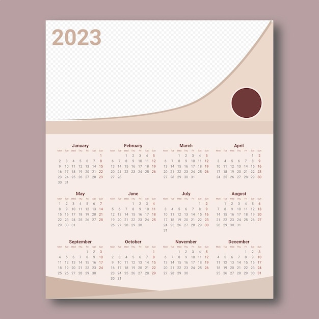 Brown color 2023 calendar template