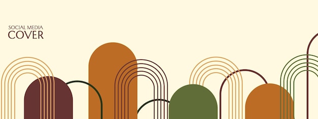 Brown color abstract long vector banner template. Minimal background in boho style