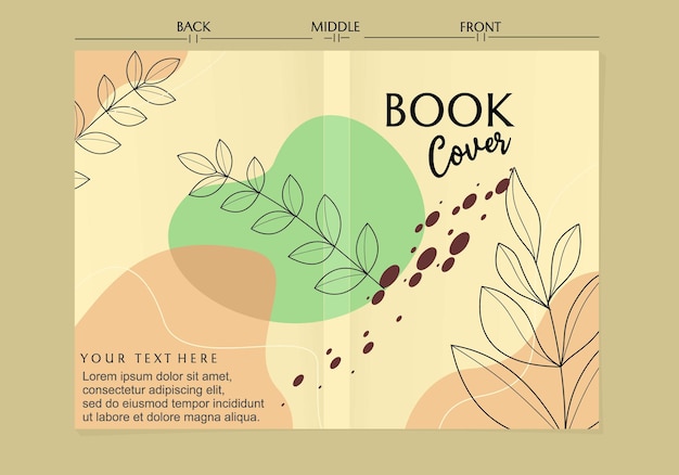 Brown color cover page template. background with hand drawn leaf pattern for notebook, planner