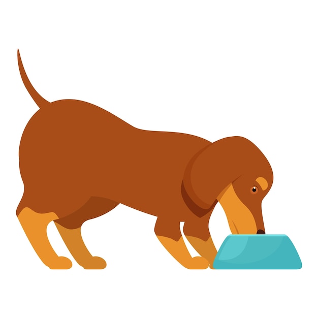 Vector brown dachshund dog eating food from bowl