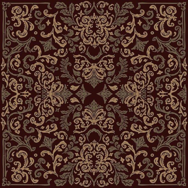 brown damask pattern bandana with abstract and vintage tapestry motifs for decoration and fabrics