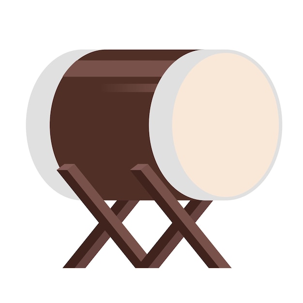 A brown drum with a white face is on a stand.