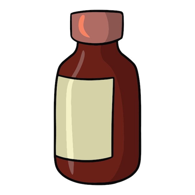 Brown glass medicine bottle glass jar with label cartoonstyle vector illustration