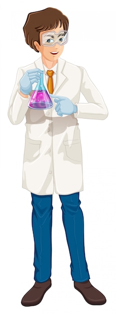 A brown haired Scientist holding a beaker