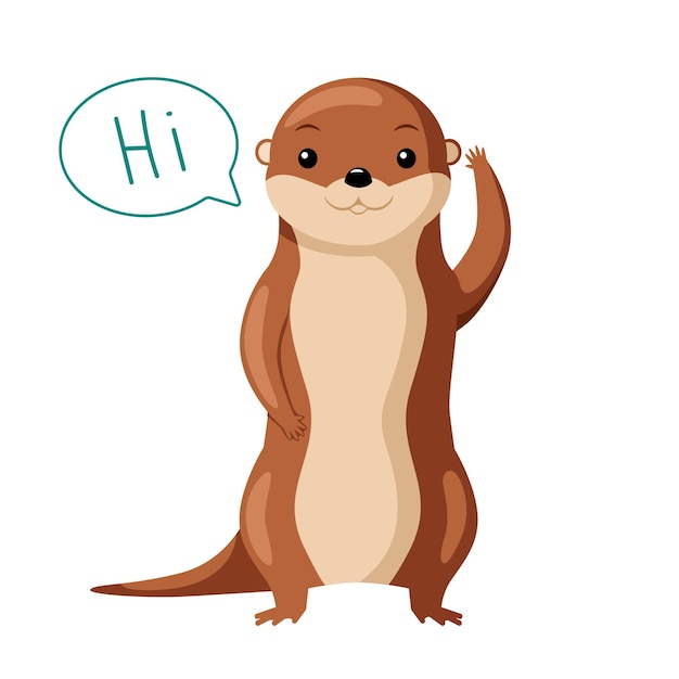 Brown otter cute animal character Hi Hey Hello welcome emotions waving hand