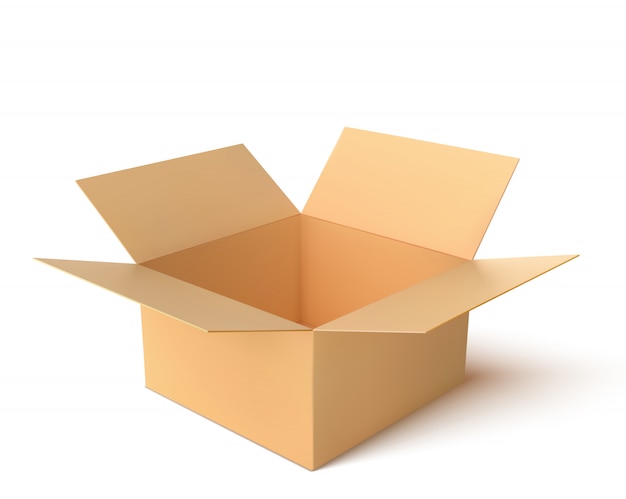 brown paper box, empty open box isolated on white  background.   illustration.