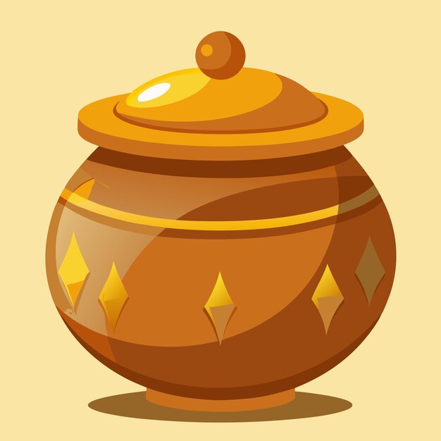 Vector a brown pot with a yellow lid and a brown background