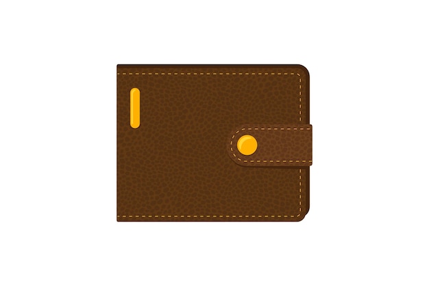 Brown realistic leather wallet for money. Vector cash purse isolated illustration