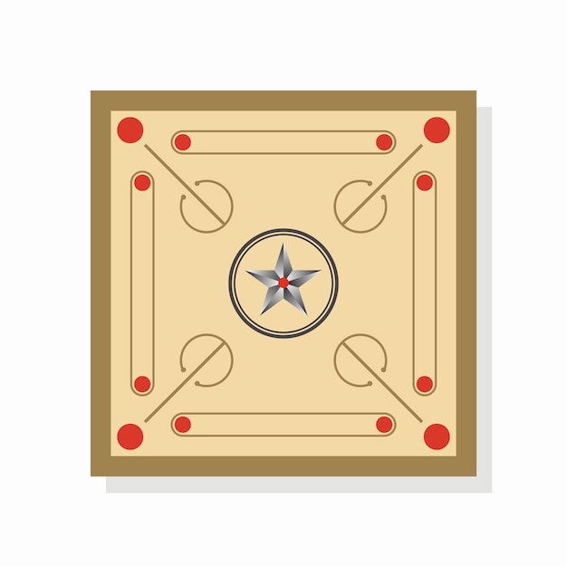 A brown and red game board with a compass on it