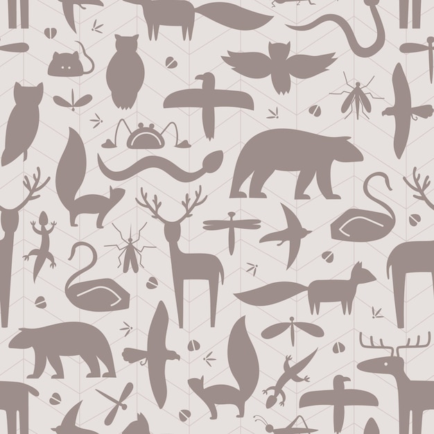 Brown shape of wild forester animals vector seamless pattern Can use for fabric web background