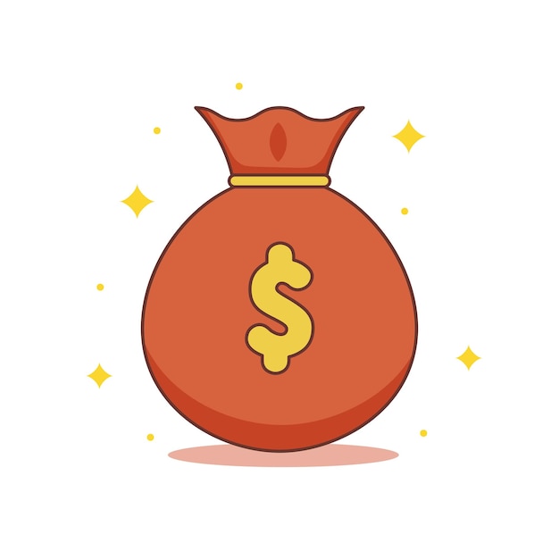 Brown Stack of dollar Money Bag Cartoon Vector Icon Illustration