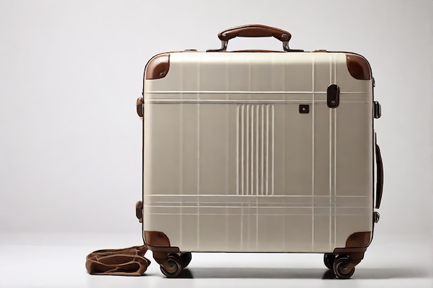 a brown suitcase with a black button on the front