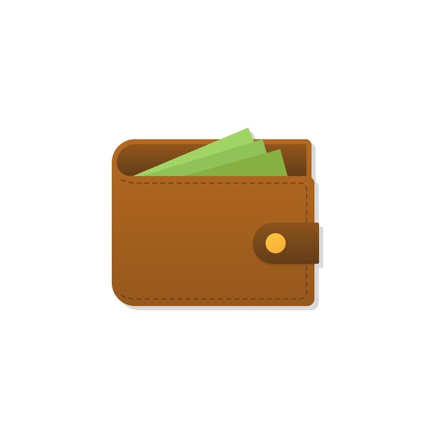 Brown wallet with money isolated on white background. Vector illustration EPS10